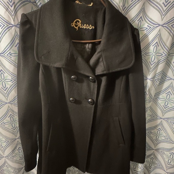 Guess Jackets & Blazers - EUC Guess Women's Elegant Black Peacoat w/ Flared Fit and Button Detail CLASSIC!
